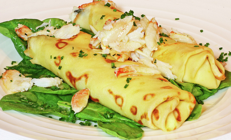 Asparagus, Parmesan and Ricotta Crepes with Maine Crab